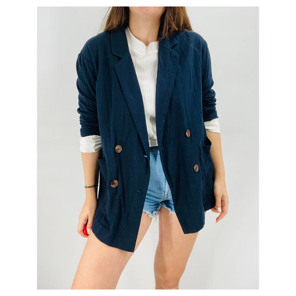 Anthropologie Jackets & Blazers - Anthropologie AMADI Navy Oversized 3/4 Sleeve Blazer Jacket XS
